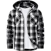 Mens Hooded Flannel Shirts Hoodie Shirt Lightweight Long Sleeve Casual Plaid Button Down Jackets Stylish with Pocket