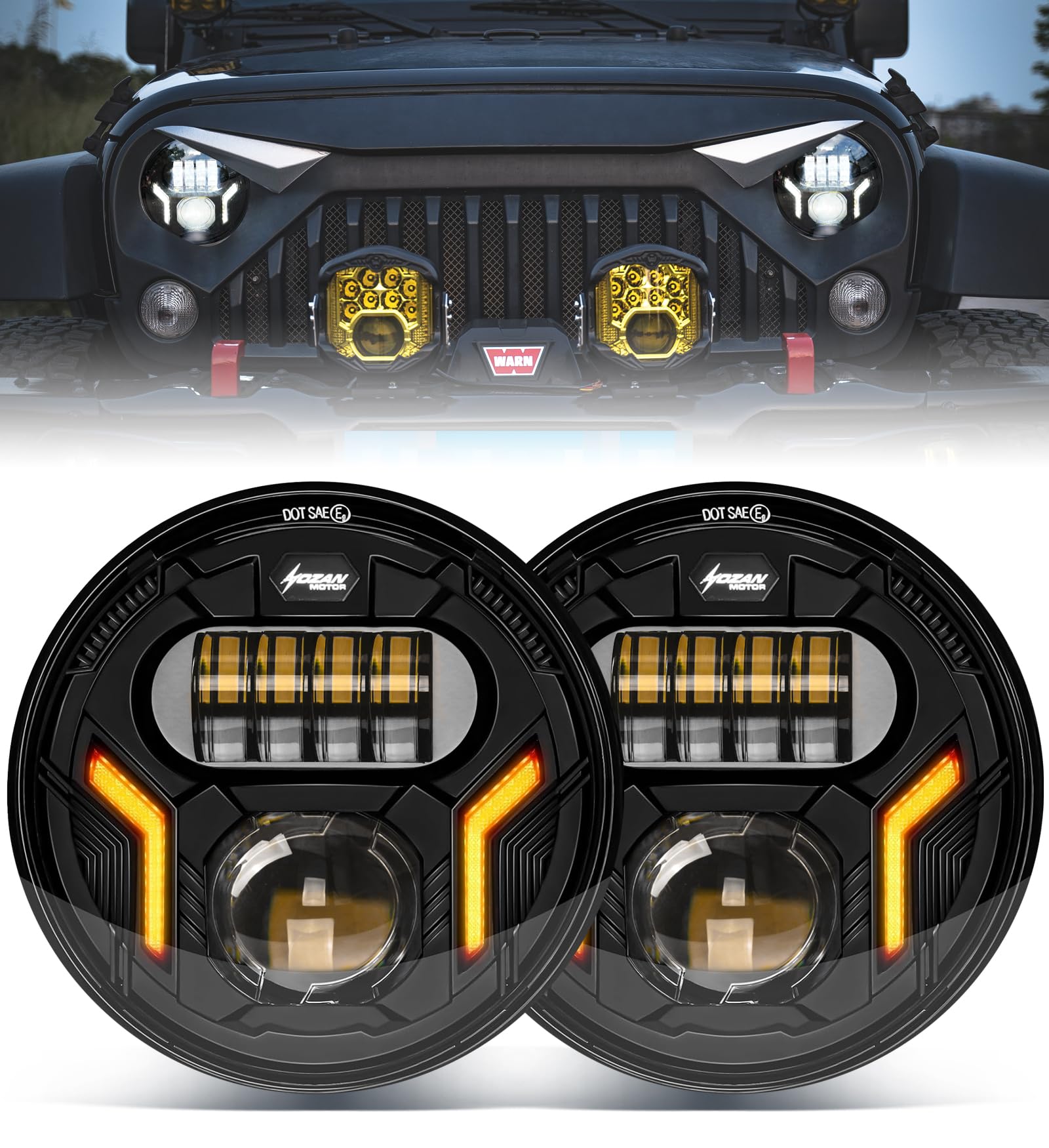Photo 1 of HENGTUAOTO 7 inch Round Headlights Hi/Low Beam with White DRL Amber Turn Signal Lights Plug and Play Compatible with Wrangler JK TJ CJ 1997-2017 Rubicon Sahara
