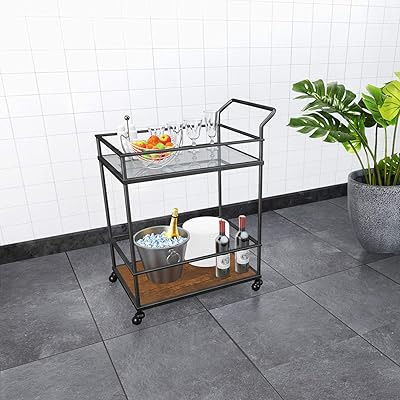 U-Eway Kitchen Rolling Island Bar Cart with Storage and Drawer