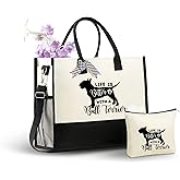 InnoBeta Bull Terrier Gifts for Women Canvas Tote Bag, Bull Terrier Gifts Tote with Top Zipper Closure and Shoulder Strap for Birthday, Mother's Day, Christmas