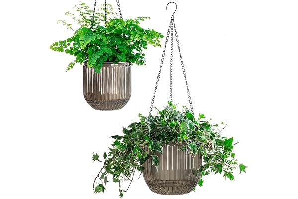 Melphoe 2 Pack Self Watering Hanging Planters Indoor Flower Pots, 5.3/8.3 Inch Outdoor Hanging Basket, Plant Hanger with 3Hoo