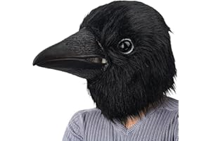 PartyHop Black Crow Mask Raven Head Latex Realistic Animal Full Head Mask for Halloween Costume Party Carnival Cosplay