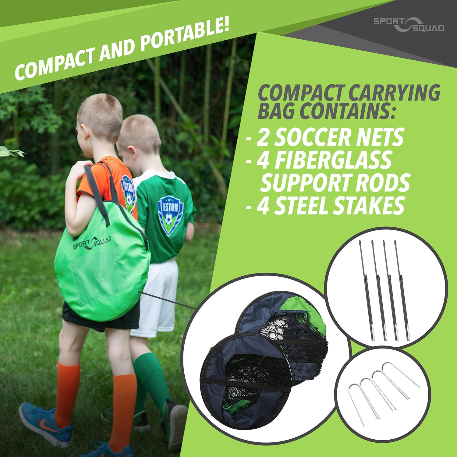 Sport Squad Portable Soccer Goal Net Set - Set of Two 4' Pop Up Training Soccer Goals with Compact Carrying Case - Easy Assembly and Compact Storage - Great for Kids and Adults, Small (SSS1001) : Sports & Outdoors