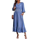 Eddoyee Women's Casual Maxi Dress with Pockets V Neck Midi Dresses Elbow Sleeve Elastic Waist Tiered Summer Outfits 2026