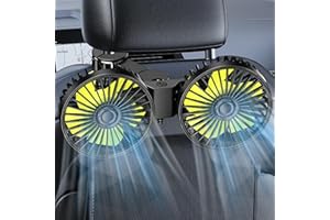 D-Lumina Automotive Electric Fans for Backseat Kids, Dual Head USB Car Amplifier Cooling Fan, Headrest 360 Degree Rotatable Rear Seat USB Portable Fan for SUV RV Truck, Pack of 1