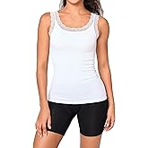 BAMBOO COOL Women's Seamless Lace Tank Top Soft Ribbed Basic Camisole for Ladies Sexy Undershirt