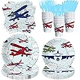 Suhelkit Airplane Party Decorations Tableware Boy for Birthday Baby Shower - Disposable Aviation Theme Airplane Birthday Party Supplies, Paper Plate, Napkin, Cup, Cutlery | 24 Guests