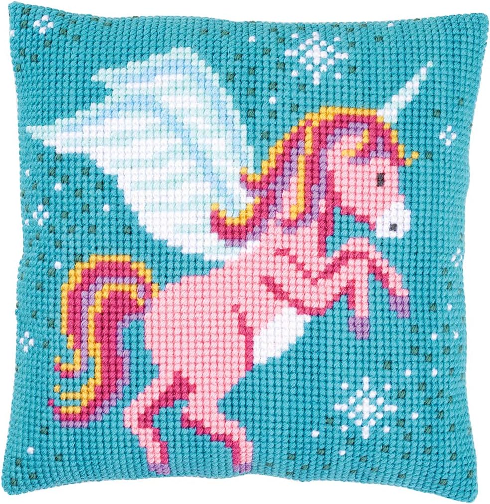 Vervaco Cross Stitch Cushion Kit Unicorn, Cotton, Multi-Color, 40 x 40 x 0,3 cm, 40.0 x 40.0 x 0,3 cm