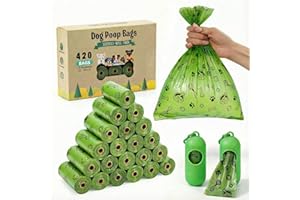 Dog Poop Bags Rolls 420 Counts: TVOOD Extra Thick Poop Bags for Dogs Leak-proof Scented Pet Waste Bags for Doggie Poo - with 2 Dispenser, Green