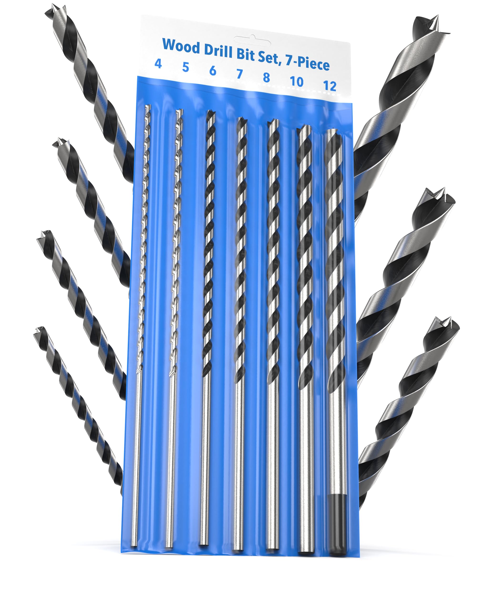 7 Piece Wood Drill Bit Set 230 mm – HSS Titanium Finish – Brad Point & Precision Flute – for Softwood Hardwood Beam Timber — image 1