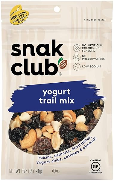 SNAK CLUB YOGURT NUT TRAIL MIX, 6.75 OUNCE RESEALABLE BAG