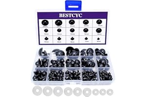 BESTCYC 1box(154pcs) 6/7/8/9/10/12/14/16/18/20/22/24mm Black Solid Plastic Safety Eyes Craft Safety Eyes DIY Eyes with Washers for Teddy Bear Doll Plush Animal Puppet Crafts