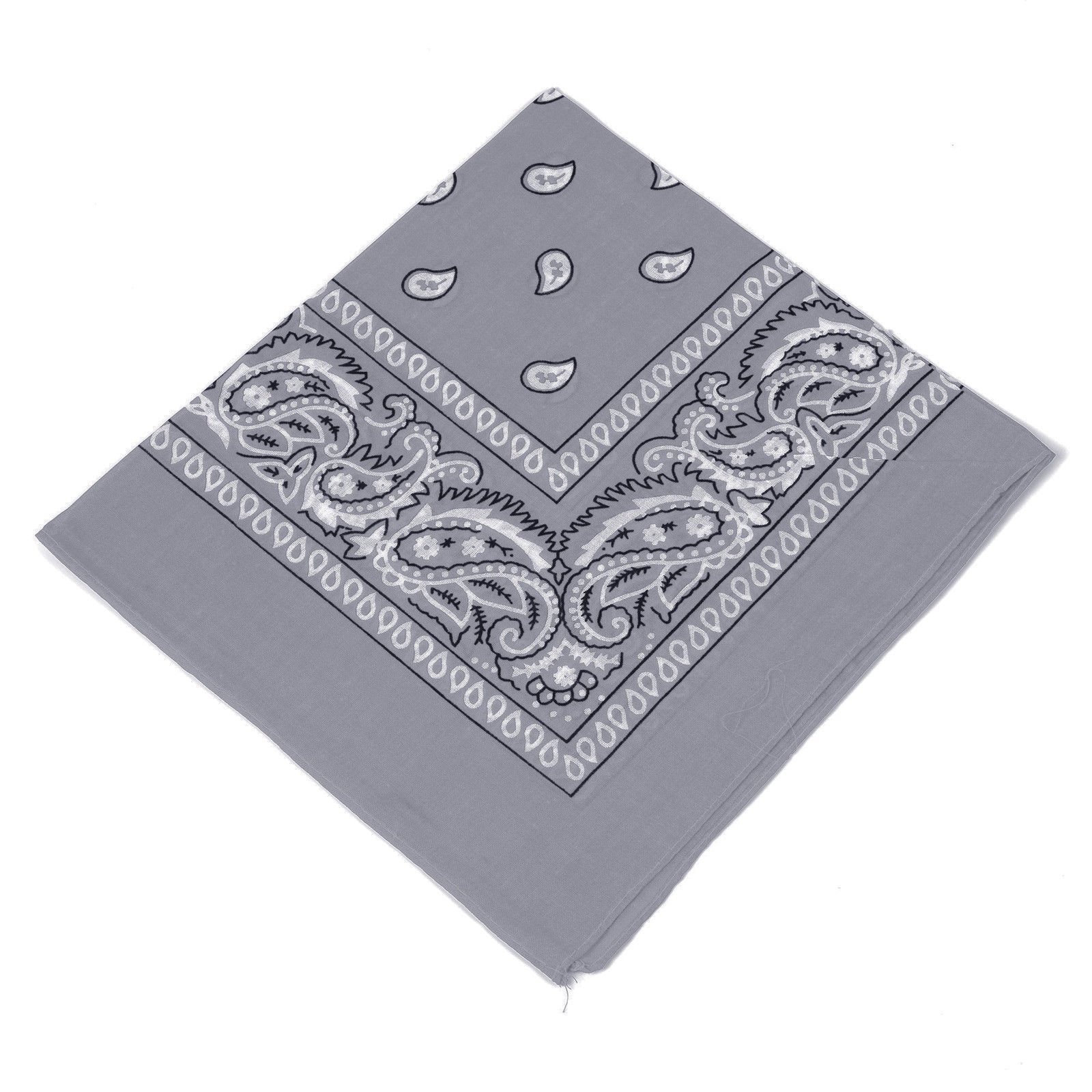 [UK SELLER] Men's/Women's Bandana Head Scarf Neck Scarves Paisley 100% COTTON (grey)