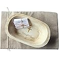 Fight Club Prayer Dough Bowl, congregation gifts Christian Easter and Christmas Cross Religious Gifts,Farmhouse Decor Rustic with 24 Blessing Prayer Cards with Linen Bag 9.5''*6''*2.5''