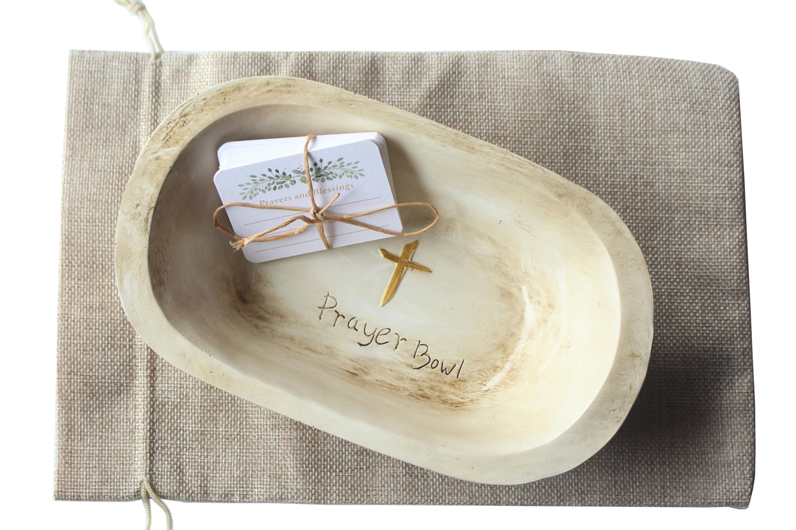 Photo 1 of Fight Club Prayer Dough Bowl, congregation gifts Christian Easter and Christmas Cross Religious Gifts,Farmhouse Decor Rustic with 24 Blessing Prayer Cards with Linen Bag 9.5''*6''*2.5''