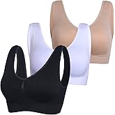 PRETTYWELL Sleep Bras for Women, Comfort Seamless Wireless Stretchy Sports Bra,3 Pack Yoga Bras, with Removable Pads