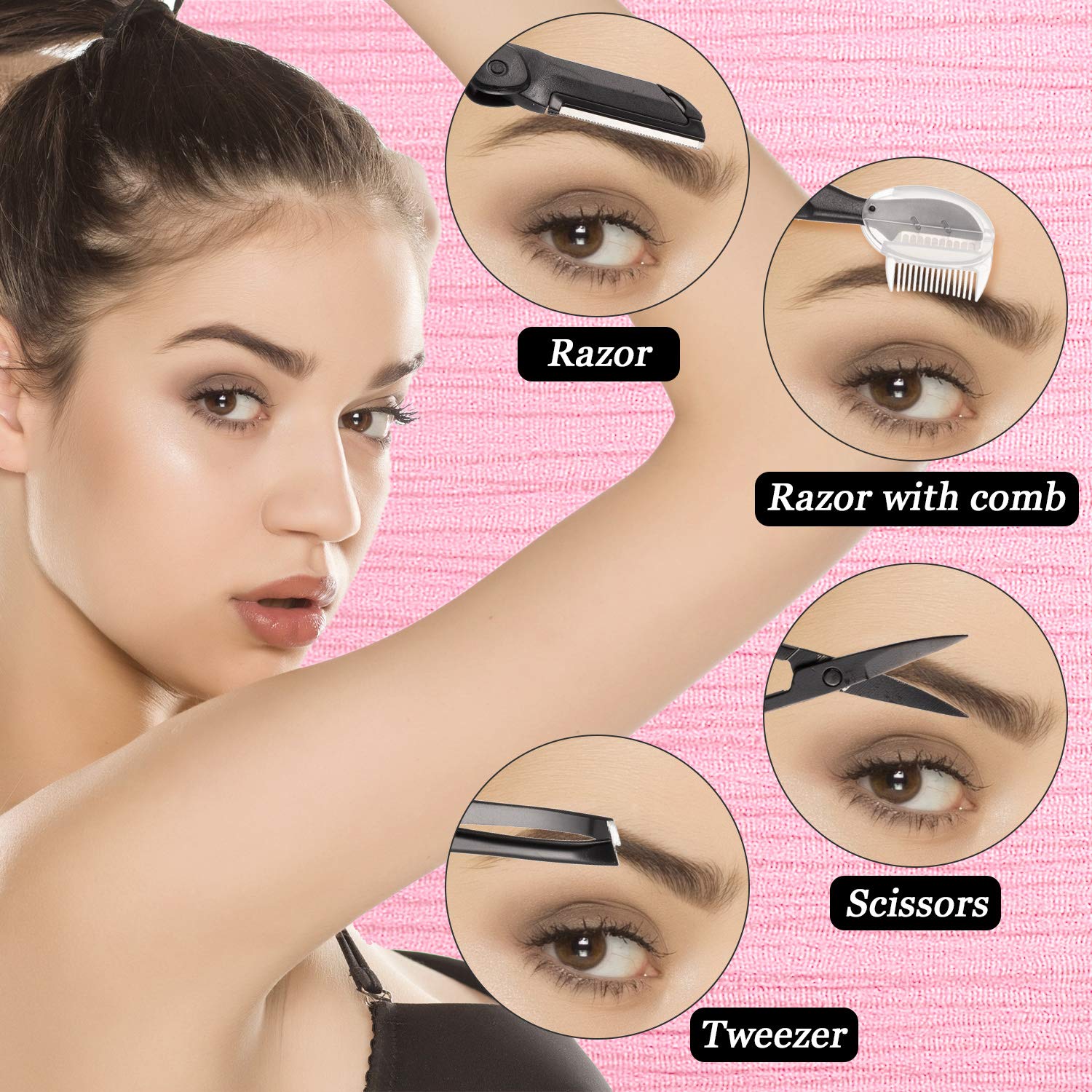 Eyebrow Razor 15 in 1 Eyebrow Kit Eyebrow Trimmer Facial Razor Eyebrow Scissors Eyebrow Tweezers Eyebrow Brush Comb Mirror Blades with Storage Bag for Women: Beauty