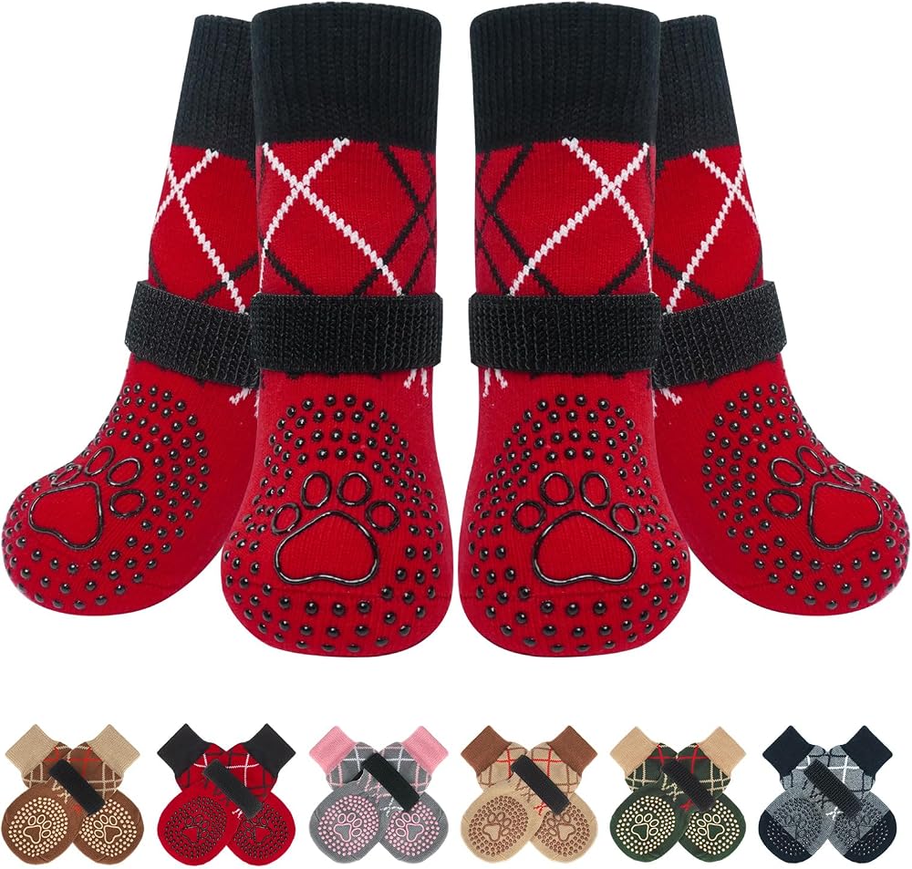 BEAUTYZOO Anti Slip Dog Socks 3 Pairs Large Paw Width 3" Non Slip