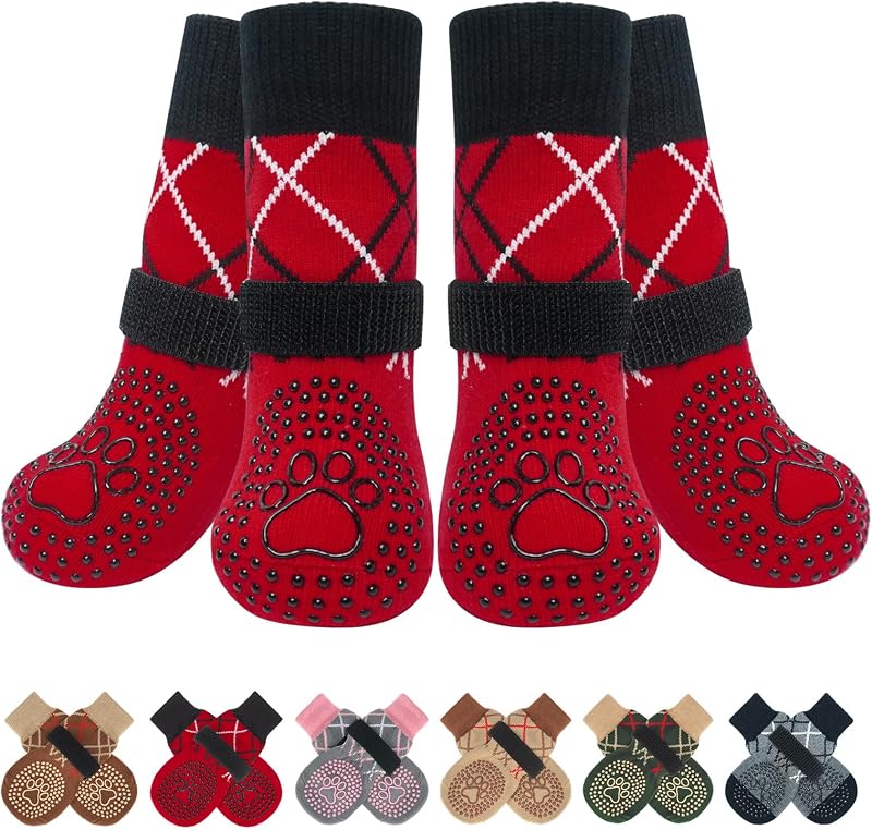 BEAUTYZOO Anti Slip Dog Socks 3 Pairs Large Paw Width 3" Non Slip