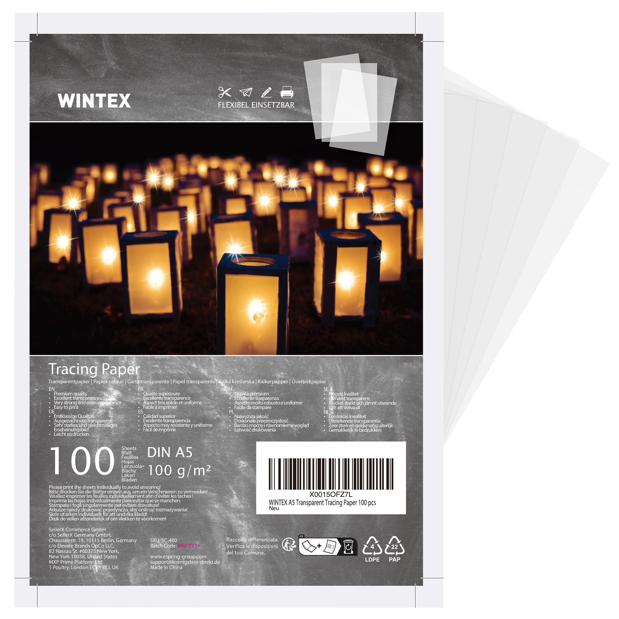 WINTEX Tracing Paper A5 100gsm (100 Sheets) - Transparent Vellum Paper for Printer Drawing Art Sketch Pattern Transfer - Ideal for Arts Crafts Architectural Drawings - Translucent