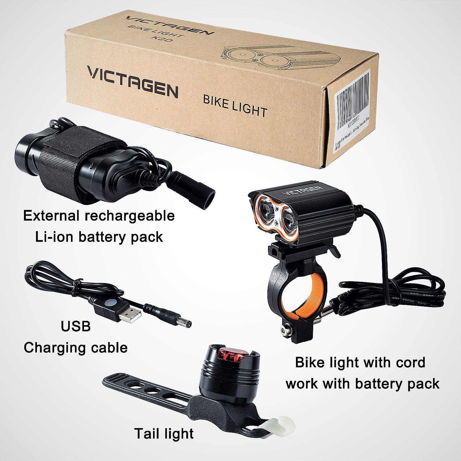 victagen Bike Light,Bicycle Front & Tail Light,Super Bright 2400 Lumens
