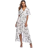 VintageClothing Women's Wrap V Neck Floral Summer Dresses High Low Maxi Casual