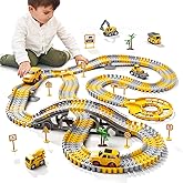 iHaHa Toddlers Construction Race Tracks Toys Gifts for 3 4 5 6 Years Old Boys Kids, 2PCS Electric Race Cars & 4 Pcs Construction Trucks, Birthday Gift Toys for Boys 2 3 4 5 6+