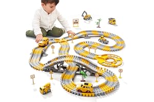 iHaHa Toddlers Construction Race Tracks Toys Gifts for 3 4 5 6 Years Old Boys Kids, 2PCS Electric Race Cars & 4 Pcs Construction Trucks, Birthday Gift Toys for Boys 2 3 4 5 6+