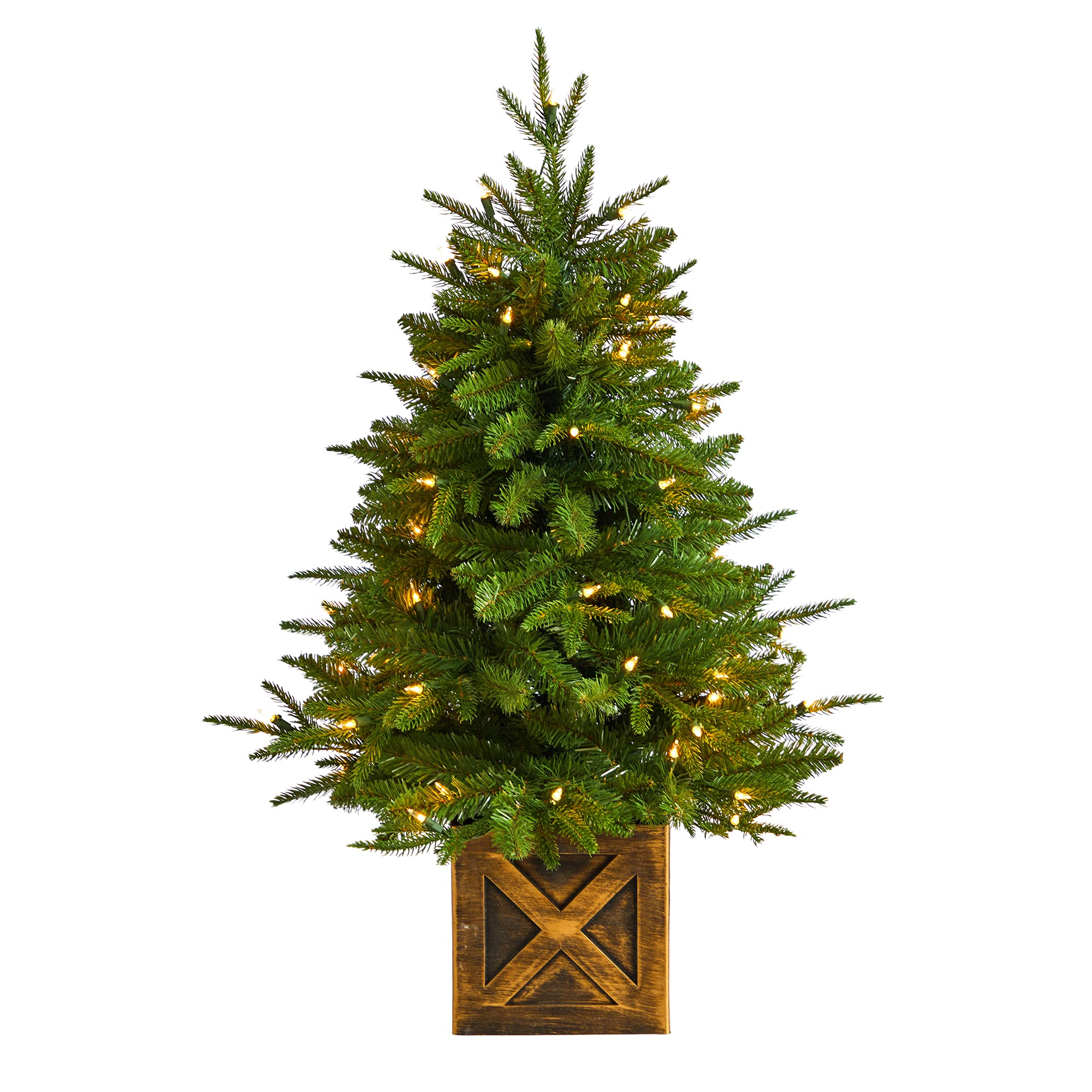 Photo 1 of **PLANTER IS DAMAGED ON ONE CORNER-SEE PIC***Nearly Natural 3ft. Finland Fir Artificial Christmas Tree in Decorative Planter with 272 Bendable Branches and 50 Warm White Lights