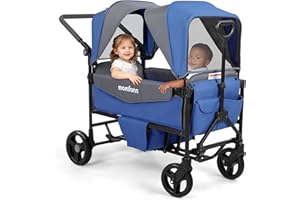 MOMFANN Stroller Wagon for 2 Kids,Foldable Wagon Stroller with Canopy, All-Terrain Parent Organizer, Adjustable Handle & Pull Bar Baby Wagon for Infants and Toddlers, Lavender Blue