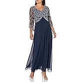 J Kara Women's 3/4 Sleeve Geo Beaded Gown