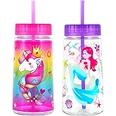 Home Tune 28oz Water Drinking Bottle - BPA Free, Wide Mouth, Travel Beverage Cup with Straw Lid, Lightweight, Water Bottle with Cute Foil Print Design For Girls & Boys - Unicorn & Mermaid 2 Pack