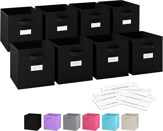 HNZIGE Set 4 Ceste Pieghevoli In Tessuto Lino 33x33x33 Cm - Cubi Portaoggetti Con Maniglie In Pelle Per Scaffali, Armadi, Cameretta E Giocattoli - 2