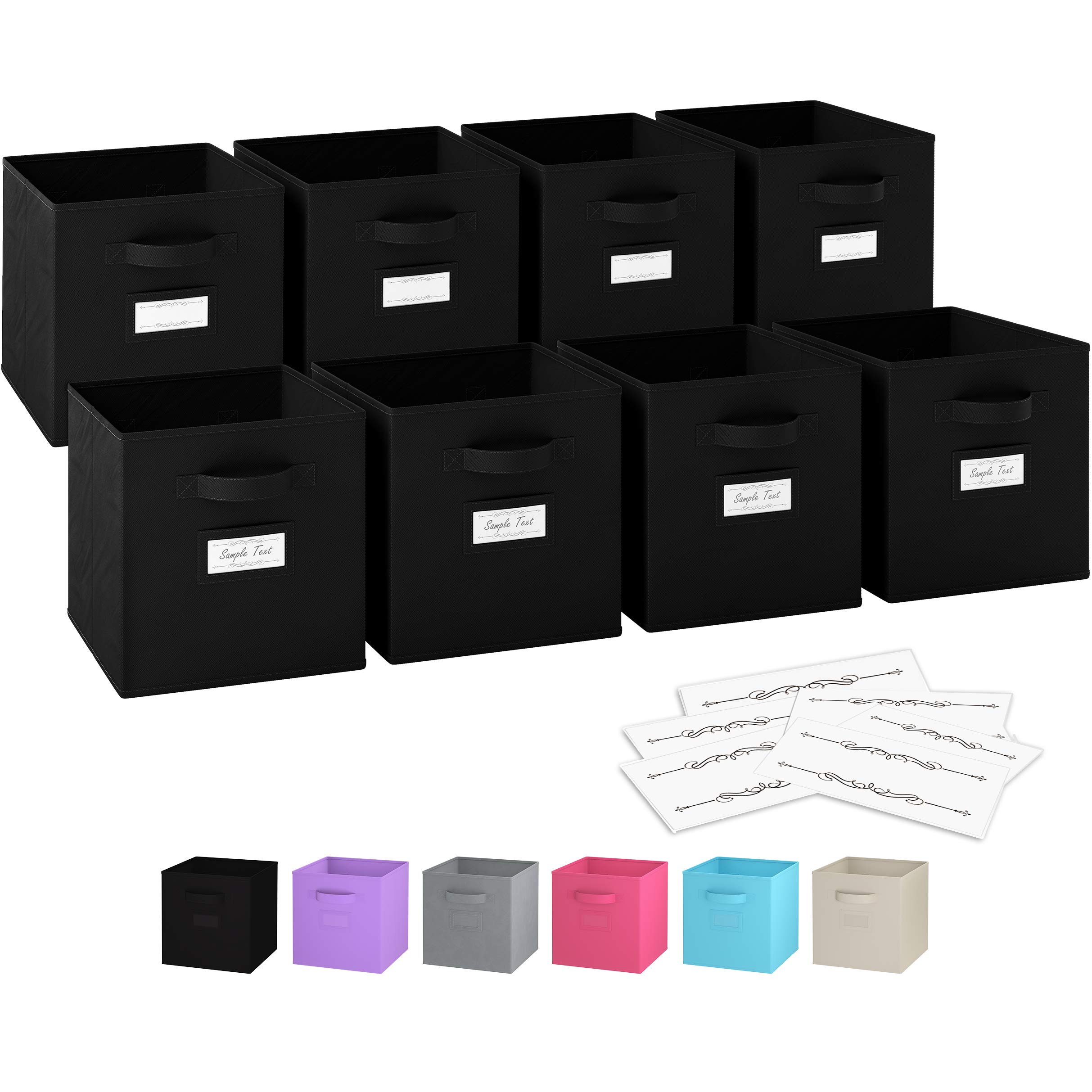 Royexe - Storage Cubes - (Set Of 8) Storage Baskets | Features Dual Handles & 10 Label Window Cards | Cube Storage Bins | Foldable Fabric Closet Shelf Organizer | Drawer Organizers And Storage (Black)