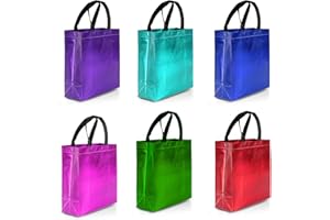 Nush Nush Mix Color Gift Bags Medium Size – Set of 12 Reusable Gift Bags From Six Vibrant Colors With a Glossy Finish - Perfect As Goodie Bags, Birthday Bags, Party Favor Bags – 8x4x10 Size