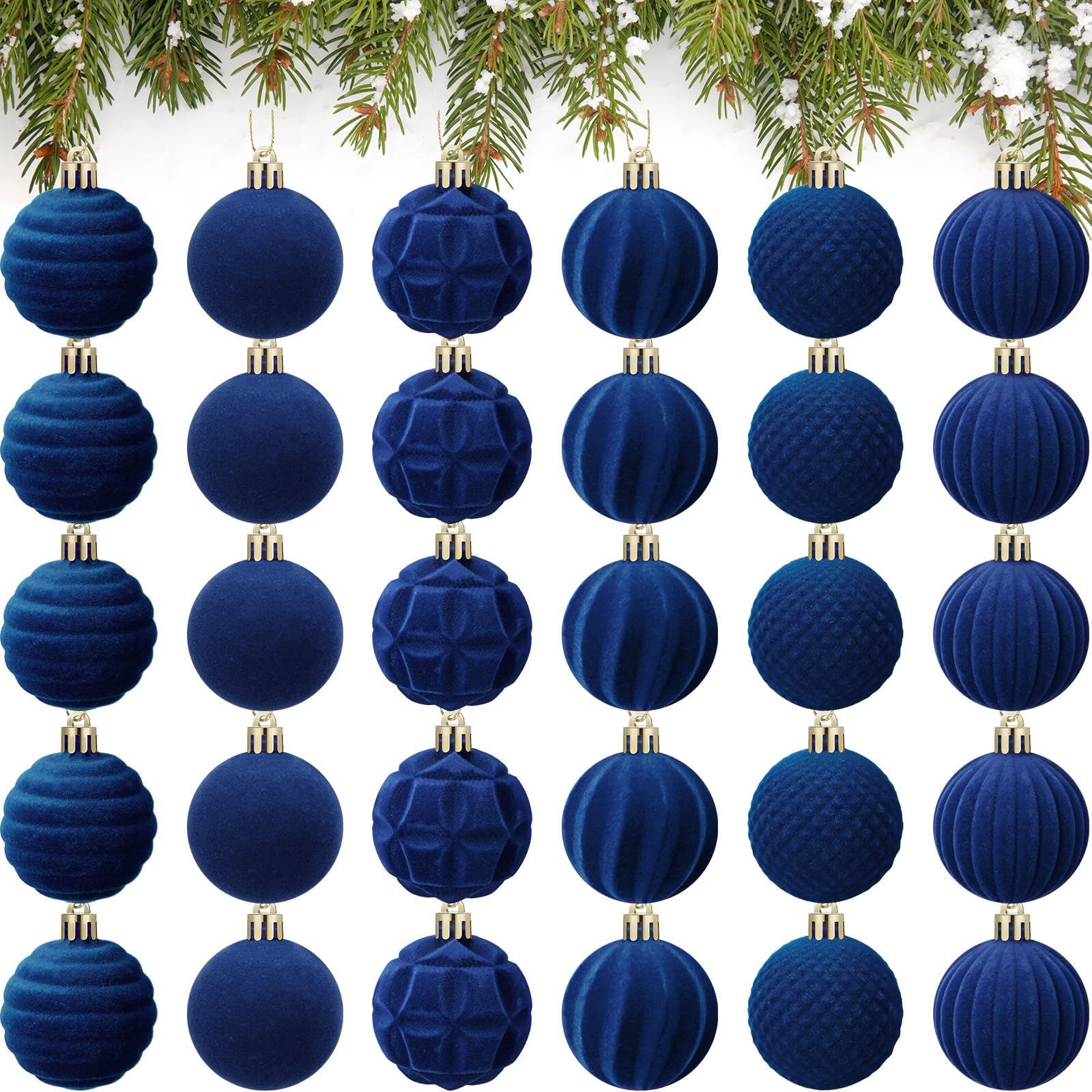 View 1 of **MISSING SOME**Menkxi 30 Pcs Navy Blue Velvet Christmas Balls Ornaments 2 Inch Flocked Christmas Tree Decorations Plastic Dark Blue Xmas Hanging Ornaments for Holiday Party Decorations