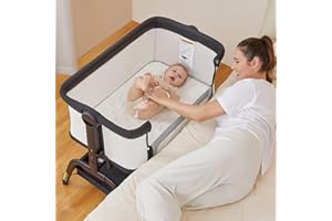BabyBond Baby Bassinet, 3 in 1 Bassinet Bedside Sleeper with Washable Soft Mattress and Sheet, 6 Height Adjustable Bedside Crib, 4-Sided Mesh Bedside Bassinet for Baby