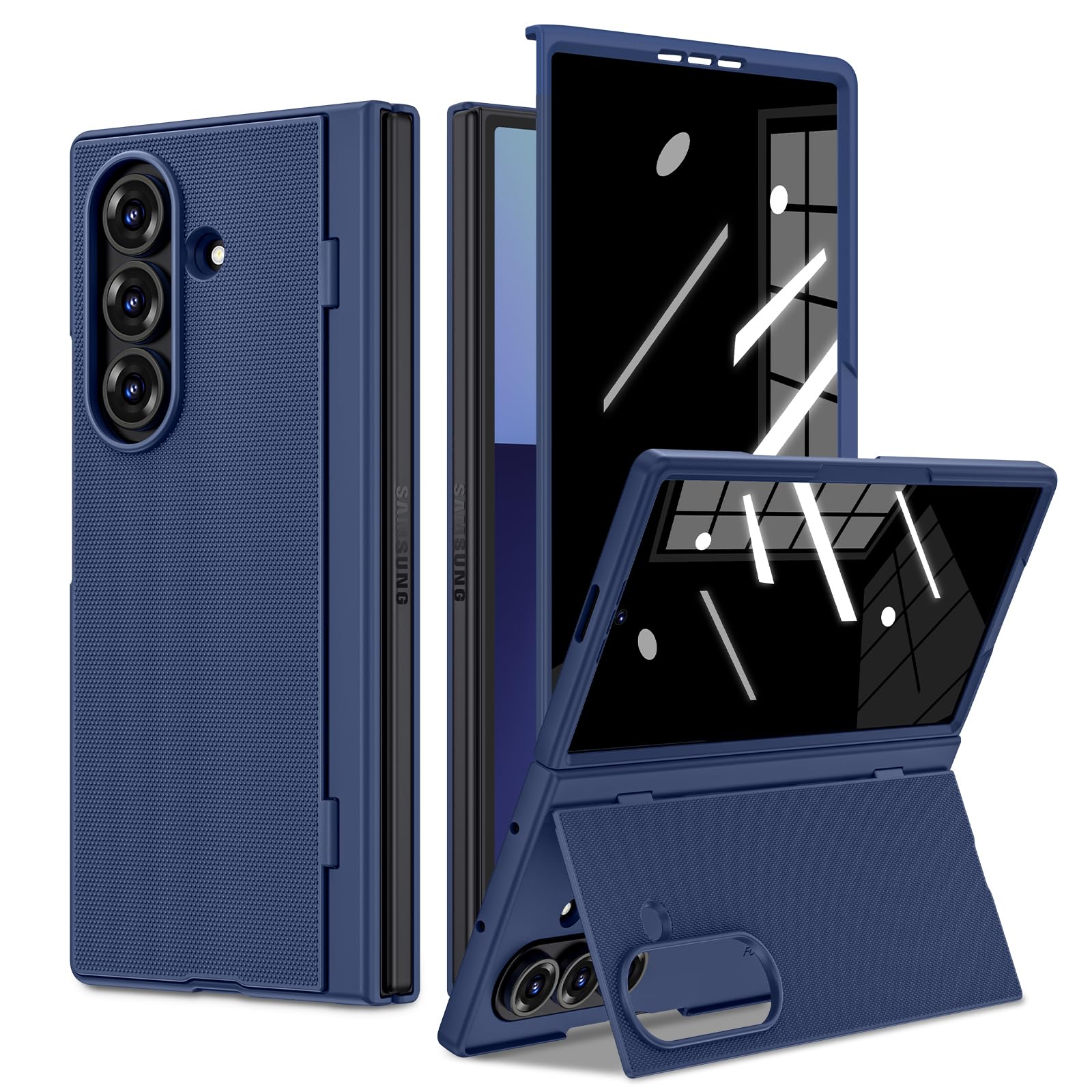Ruky for Galaxy Z Fold 7 Case with Stand, with Front Privacy Screen Protector & Hidden Kickstand, Support Wireless Charging Slim Hard Shockproof Protective Phone Case for Samsung Galaxy Z Fold 7, Blue