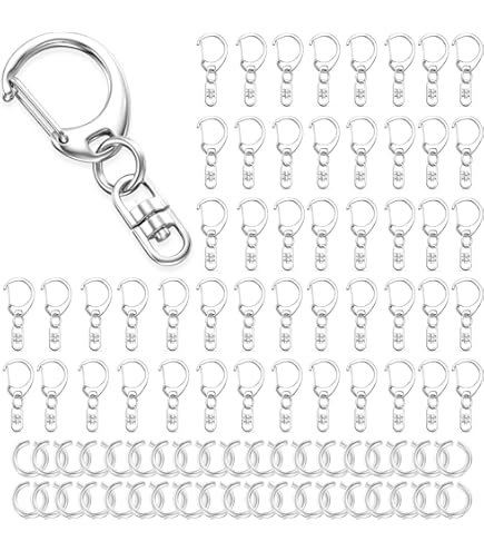 Lot De 120 Outils Fabrication Porte-Clés - Mousquetons, Anneaux, Chaînes & Épingles Argentées