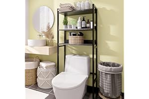 ODIKA Over The Toilet Storage Shelf, 3-Tier Over-The-Toilet Space Saver Organizers, Freestanding Bathroom Organizer for Bathroom, Laundry Room, Small Spaces, Above Toilet Storage, Black Gray