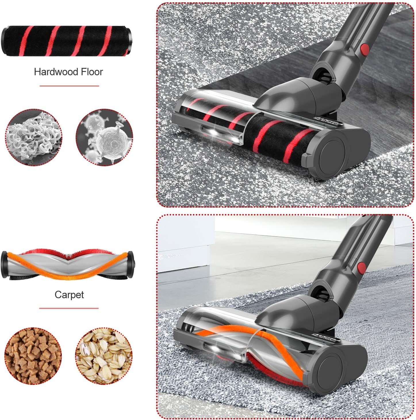 Cordless Vacuum Cleaner, Aucma by whall 250W Motor 3 Working Mode up to 50 Mins Runtime Cordless Stick Vacuum 4 in 1 Lightweight Vacuum Cleaner with Multifunctional Replacement Nozzle for Home Hard Floor Carpet Pet Hair -
