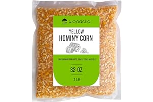 WOODCHA Yellow Hominy Corn – 2Lb Dried Hominy for Grits, Soups, Stews & Pozole – Coarse Cornmeal, Yellow Grits, Stone Ground Cornmeal – Non-GMO Dry Corn for Southern & Mexican Recipes- 32oz