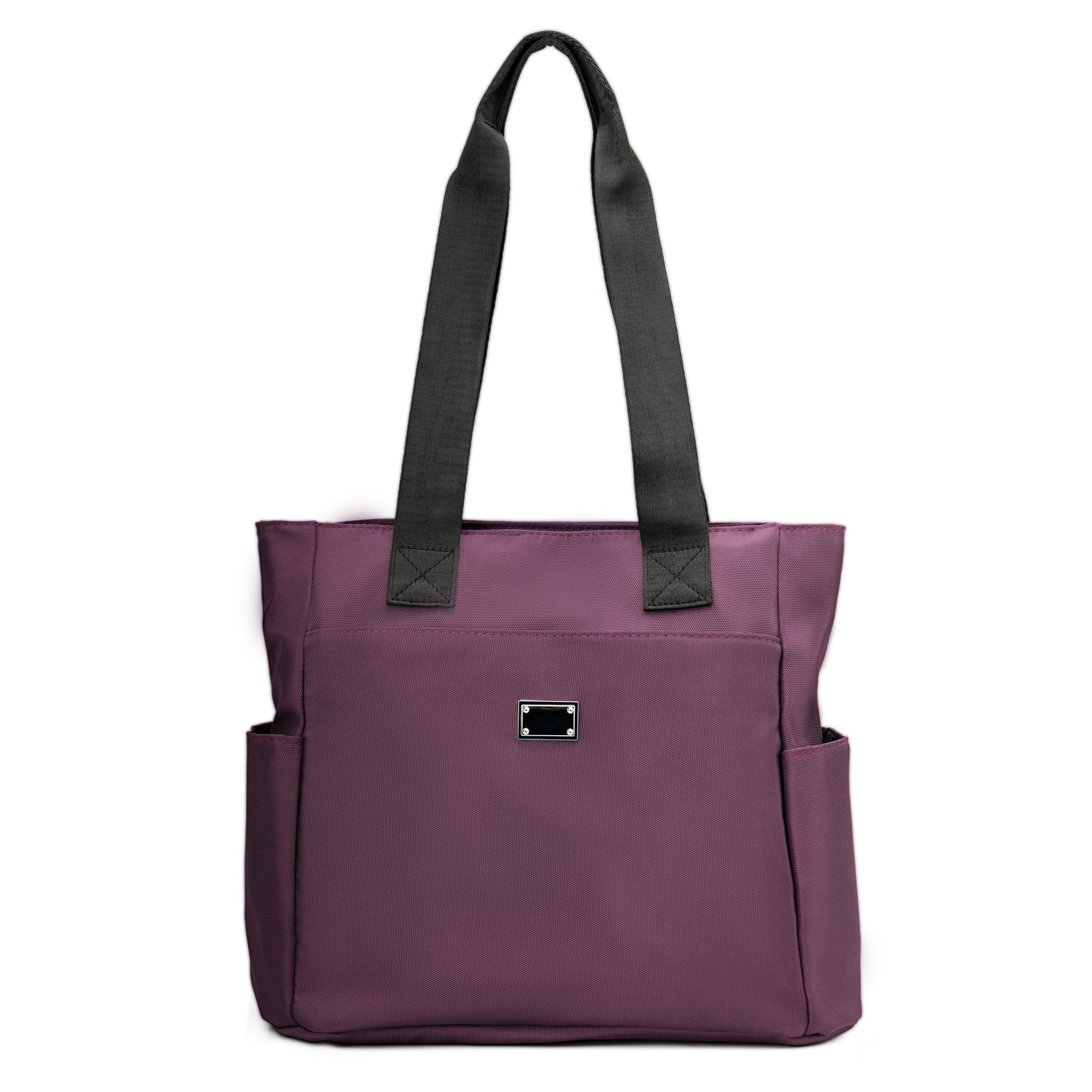 Photo 1 of REDSINDA Women Tote Bag with Zipper Nylon Overnight Handbag Multiple Pockets Waterproof Shoulder Bag for Work Travel (Purple)