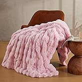 JELLYMONI Faux Fur Throw Blanket, Pink Throw Blanket for Couch, Fuzzy Cozy Plush Bubble Bed Blanket, Thick and Warm Blanket, Throw (50" X 60")