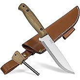 BPS Knives Adventurer - Bushcraft Knife - Fixed-Blade Carbon Steel Knife with Leather Sheath and Firestarter - Outdoor Full T