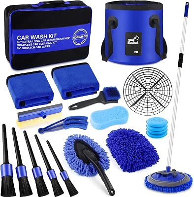 21 piece car wash kit with 62 inch long handle brush mop and bucket