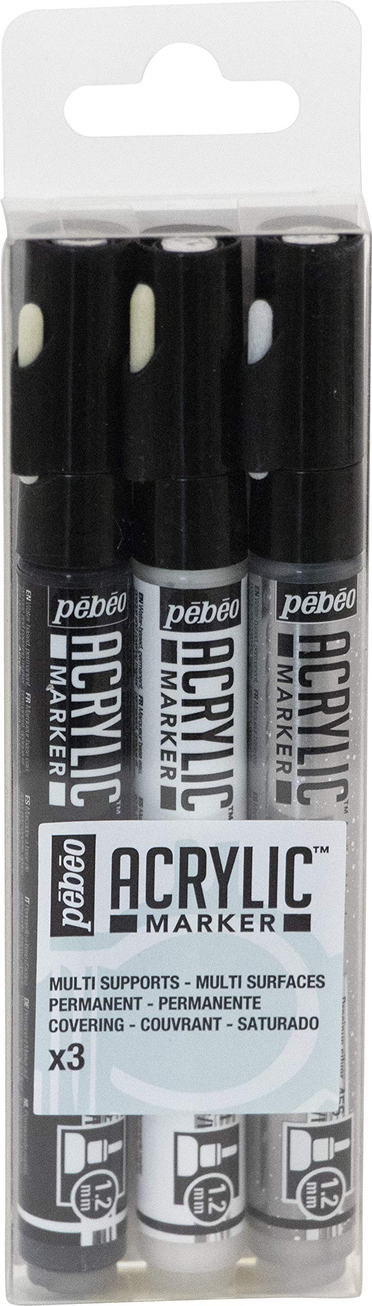 PEBEO MARKERS 3/PKG BLK/WHT/SI