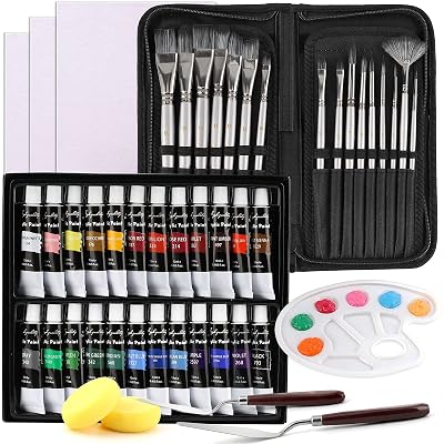Acrylic Paint Set, MCGOR 48 Piece Professional Painting Supplies Set, with 24 Acrylic Paints, 16 Painting Brushes with Case, Paint Knife, Art Sponges,