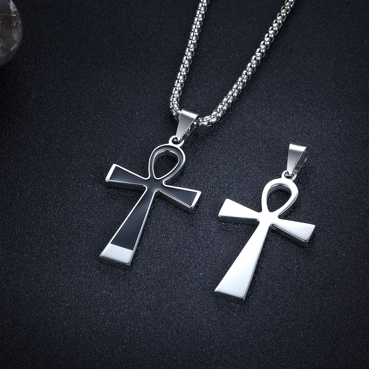 Rehoboth Ankh Ancient Egyptian Coptic Cross Pendant Necklace for Womens Mens 24 Inch Stainless Steel Chain Black Gold Silver
