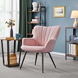 Yaheetech Modern Tub Chair Pink Linen Fabric Armchair with Curved Back view 2
